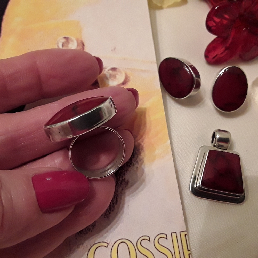 VTG 925 SOLID STERLING "3 PIECE SET RED JASPER" - Picture 6 of 8